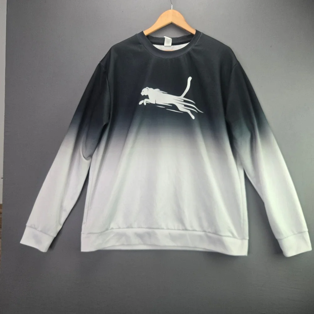 Puma Sweatshirt Ombre Gradient Cat Logo XXL Black White Pullover Crewneck Men